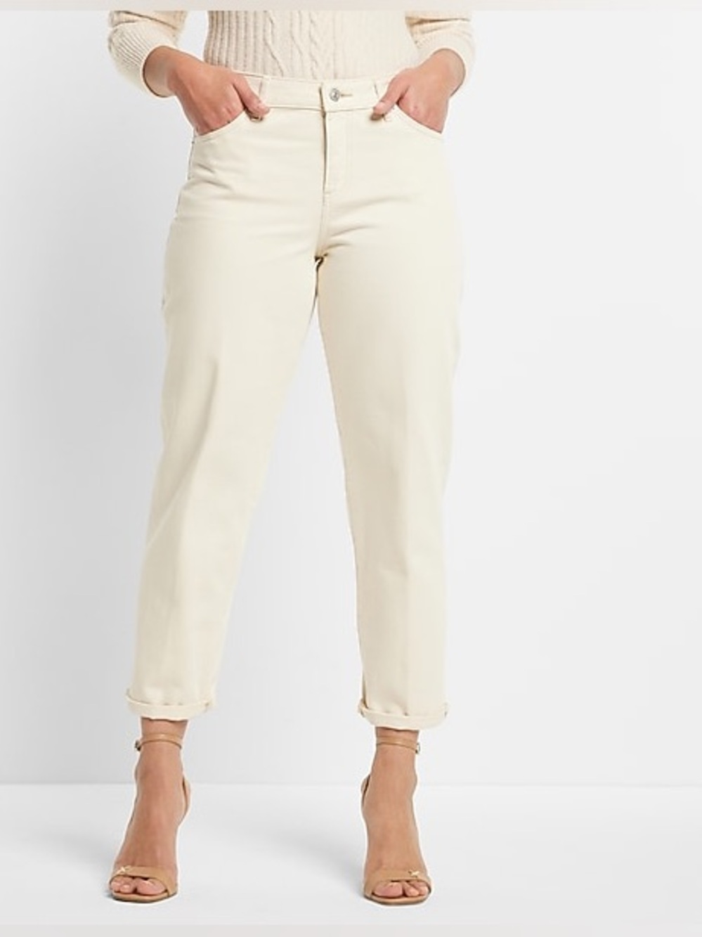 Express Mid Rise Boyfriend Jeans 12 Cream Off White 100% Cotton Denim Pants